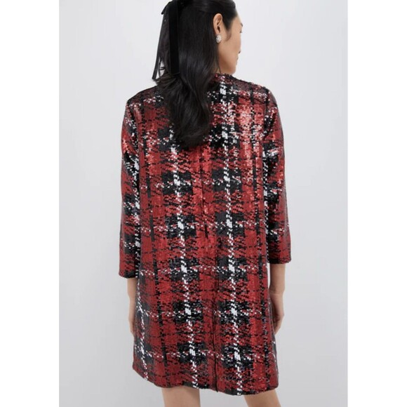 NEW TUCKERNUCK Sequin Pierre Dress Red Houndstooth Plaid Size Medium - Picture 2 of 11